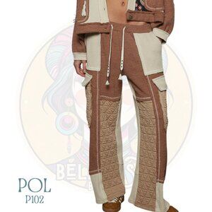 P102 POL Oat/ Chocolate Floral Knit Thermal Quilted Pants